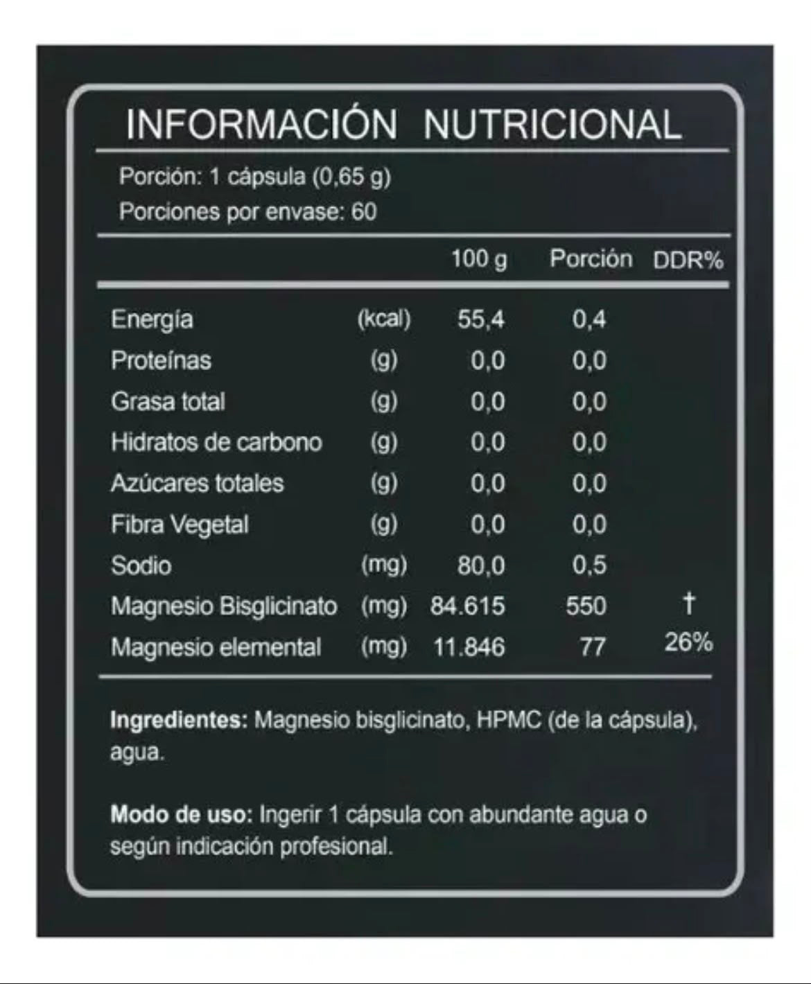 BISGLICINATO DE MAGNESIO (60 cápsulas )(Rinde 2 meses)