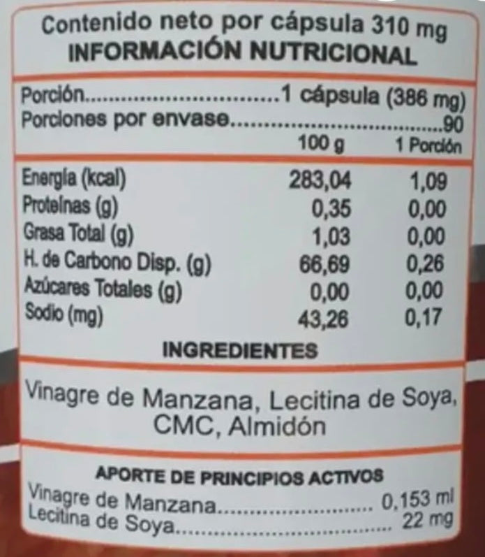 VINAGRE DE MANZANA (Pack 2 frascos 180 cápsulas)(Rinde 6 meses)