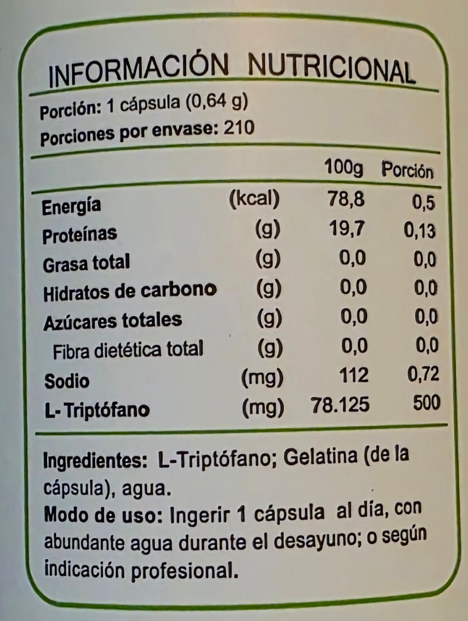 L -Triptofano XL (210 cápsulas)