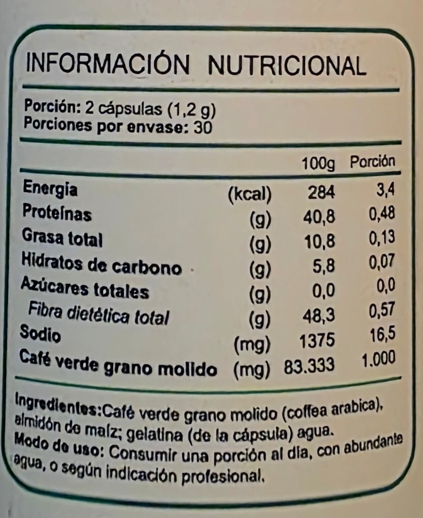 CAFÉ VERDE (Pack 2 Frascos 120 cápsulas)