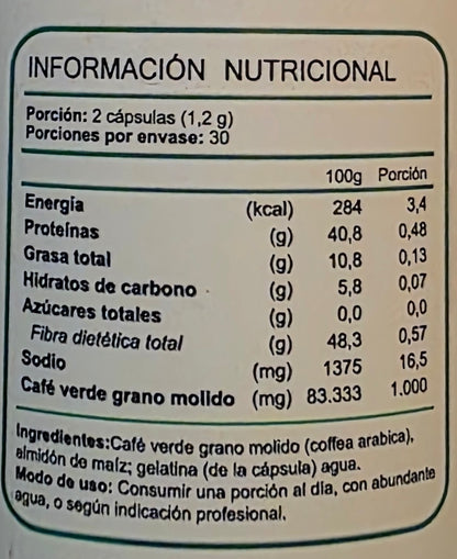 CAFÉ VERDE (Pack 2 Frascos 120 cápsulas)