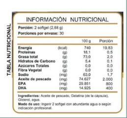 OMEGA 3 (60 cápsulas)  Certificado libre de metales pesados ( Sea friendly)
