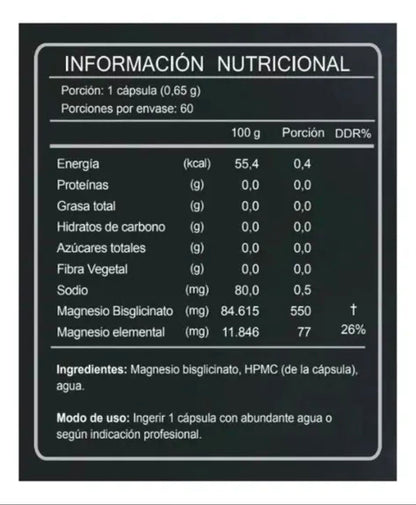 BISGLICINATO DE MAGNESIO (60 cápsulas )(Rinde 2 meses)