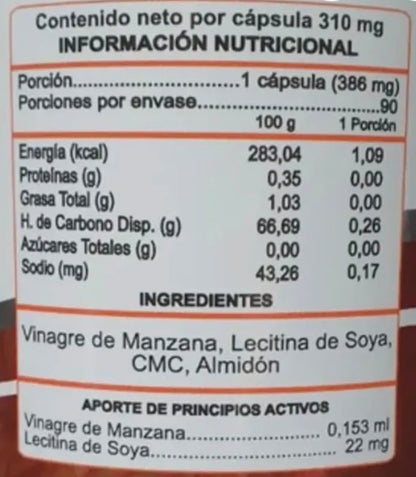 VINAGRE DE MANZANA (Pack 2 frascos 180 cápsulas)(Rinde 6 meses)